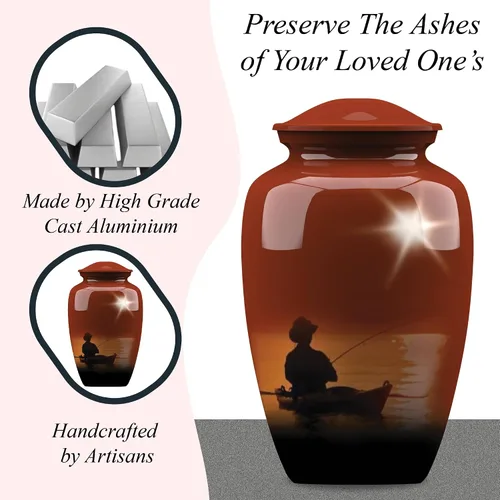 Vista 3 de Forever URNS - Urna funeraria de cremación para adultos con tema clásico de hombre de pesca para cenizas humanas de mujeres y hombres, 320 pulgadas