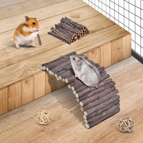 Vista 4 de ERKOON Paquete de 11 juguetes masticables de chinchillas, accesorios para el cuidado de los dientes, rodillo de escalera de madera de manzana