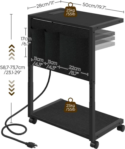 Vista 3 de YATINEY - Soporte de torre para computadora con estación de carga, soporte de torre de PC ajustable en altura para piso, carrito de computadora de 2