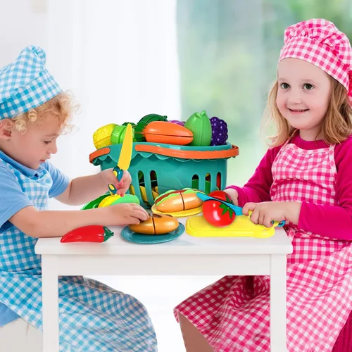 Vista 6 de 100 PIEZAS Juguetes de Comida para Cortar para Cocina Infantil, Juguetes de Comida de Simulación para Niños Pequeños, Accesorios de Juguetes