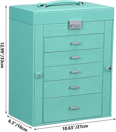 Vista 6 de ANWBROAD Joyero grande de 6 niveles, organizador de joyas, caja de almacenamiento con espejo de cerradura, caja de joyería para niñas, para aretes