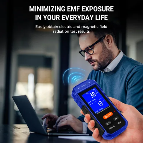 Vista 4 de Medidor EMF recargable, detector de campo electromagnético de mano con LCD digital, adecuado para inspecciones EMF en el hogar y al aire libre
