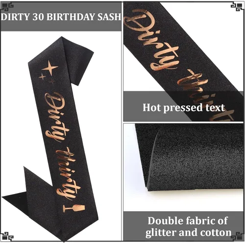Vista 3 de Semato Kit de diadema de 30 cumpleaños con banda y diamantes de imitación sucio 30 cumpleaños decoraciones para ella, Negro, Talla única