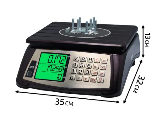 Vista 2 de Báscula de Cálculo de Precios, Báscula Comercial para Alimentos, Función de Contaje, 66 lb/30 kg, 1 g, Recargable, Diseño Impermeable, Teclas
