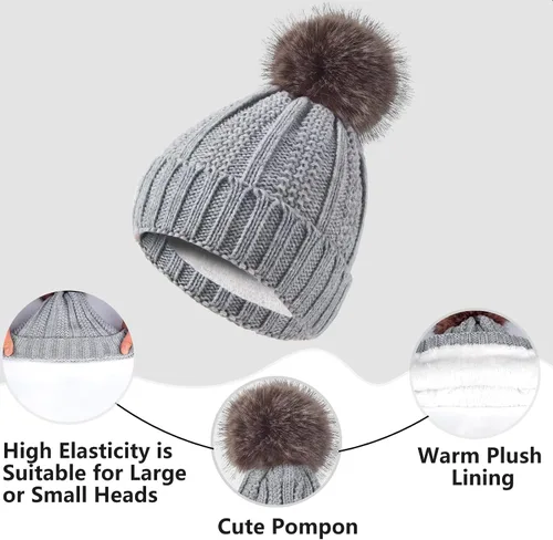 Vista 3 de Conjunto de guantes de invierno para mujer, gorro de forro polar, bufanda para pantalla táctil, guante 3 en 1