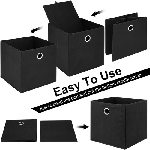 Vista 4 de Cajas de almacenamiento plegables de tela con ojales redondos de metal para organizar estantes, habitación del bebé, hogar, armario, paquete de 4