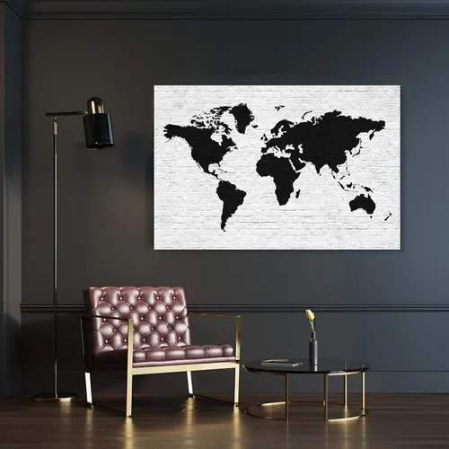 Vista 5 de The Oliver Gal Artist Co. Maps - Lienzo decorativo para pared, diseño de ladrillo limpio Mapamundi, decoración del hogar, 45 x 30 pulgadas, negro