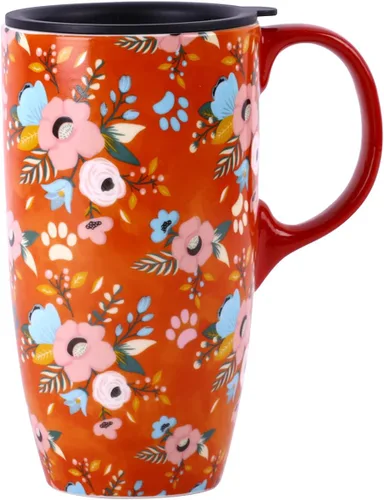Vista 7 de Topadorn Taza de café de cerámica para regalo con tapa de 17 onzas, taza de té alta de porcelana con asa para el hogar y la oficina, taza de regalo