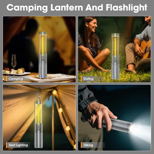 Vista 3 de Linterna LED para campamento, hasta 350 horas de luz de campamento recargable, 4 modos de linterna al aire libre con luz roja, resistente al agua