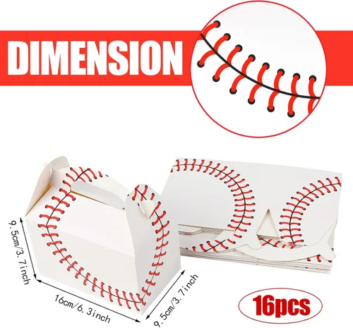 Vista 2 de CCINEE Cajas de regalo de béisbol, 16 unidades, temática deportiva, caja de regalo de fiesta de 6.2 pulgadas, bolsas de cartón para niños, adultos