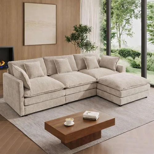 Vista 29 de Sofá modular de 76 pulgadas, sofá biplaza beige de 2 plazas, cómodos asientos de felpilla de 25 pulgadas de profundidad con 2 almohadas