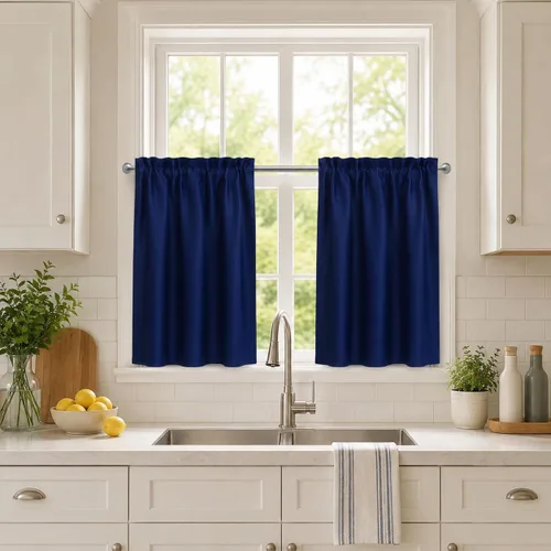 Vista 24 de Aquazolax Half Window Curtains 24 Inch Length, 28" Wide Rod Pocket Small Window Treatment for Kitchen, Bathroom, Camper, Beige, 2 Panels Set