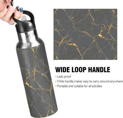 Vista 4 de Stainless Steel Water Bottle 20 Oz, BPA-Free Sport Water Bottle for Gym Outdoor Travel School, Gray Marble Gold Yellow