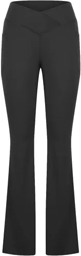 Vista 6 de Leggings acampanados cruzados para mujer, cintura alta, corte en V, corte de bota, pantalones de yoga acampanados con bolsillos