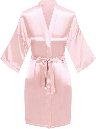 Vista 2 de sunshinemall Bata kimono de satén para mujer con diamantes de imitación para novia, dama de honor, vestido corto de preparación para boda