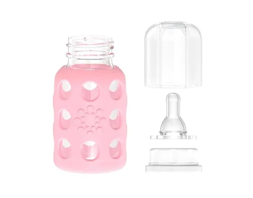 Vista 5 de Lifefactory Biberón de vidrio con funda de silicona de 4 onzas - Paquete de 2 - Rosa