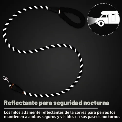 Vista 7 de Correa de perro de cuerda de 3 pies: correa resistente con gancho giratorio bloqueable, hilos reflectantes, bungee y asa acolchada - Correa