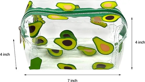 Vista 2 de Bonita bolsa de maquillaje de aguacate, transparente, impermeable, almacenamiento de artículos de tocador de gran capacidad
