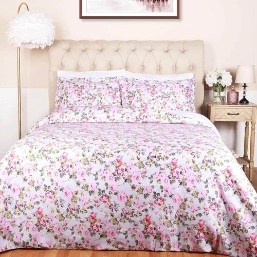 Vista 7 de Superior Juego de funda de edredón de algodón de 300 hilos con fundas de almohada, duradero y transpirable, lavable a máquina, ropa de cama floral