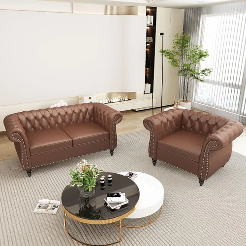 Vista 32 de AVZEAR Juego de sofá modular de 2 piezas para sala de estar, sofá tapizado, moderno juego de sofás estilo con botones acolchonados, sofá Beige
