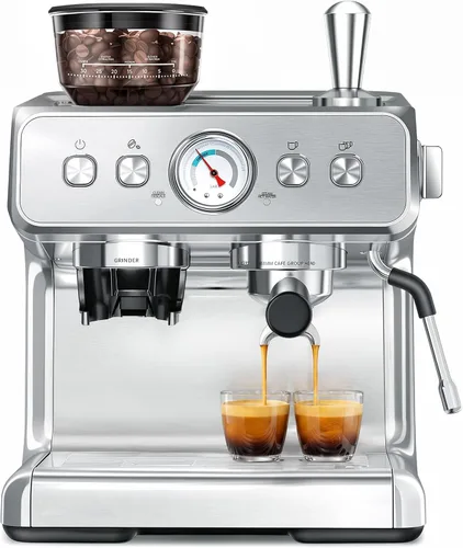 Vista 10 de COWSAR Máquina de café expreso de doble caldera con molinillo, máquina automática de espresso de 20 bares, varita de vapor espumador de leche
