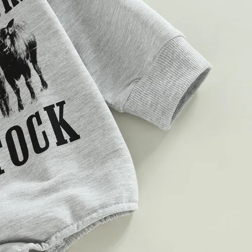 Vista 6 de MAINESAKA Traje de vaquero occidental para recién nacido, sudadera con estampado de vaca, de manga larga, traje de otoño