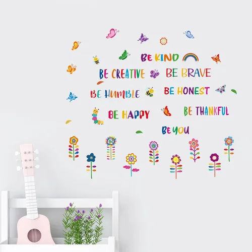 Vista 4 de Calcomanía de pared inspiradora con texto en inglés «Be Kind Be Creative extraíble» con texto en inglés «Be Kind Be Creative» con texto en inglés