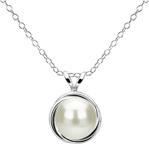 Vista 2 de Colgante y pendientes de perlas cultivadas de agua dulce blancas de plata de ley de 0.315-0.335 in, diseño de bisel con nudo de amor