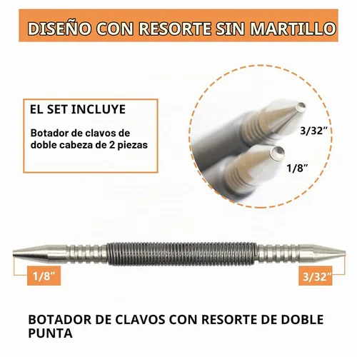 Vista 2 de WHLLING - Juego de 2 piezas de doble cabezal para uñas, juego de uñas de resorte de 3/32 pulgadas y 1/8 pulgadas Juego de clavos sin martillo
