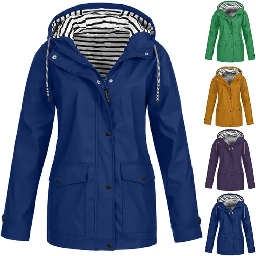 Vista 4 de maisdgop Chubasqueros para mujer, impermeables, largos, con capucha, para invierno, otoño, viajes, senderismo, cortavientos, ropa exterior