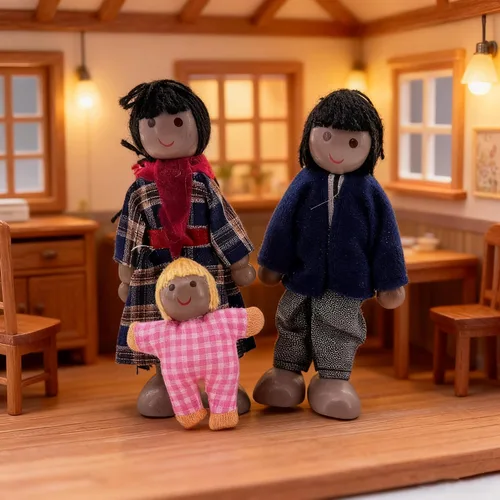 Vista 7 de HYSTYLE Paquete de 7 Figuras de Madera para Casa de Muñecas Familia Muñecos Familiares Figuras de Juego de Simulación, Juego de Rol Familiar Juego