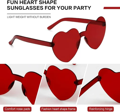 Vista 68 de Lentes de sol con forma de corazón, 2 pares de lentes de sol en forma de corazón, gafas de sol rave para mujeres, regalos de fiesta