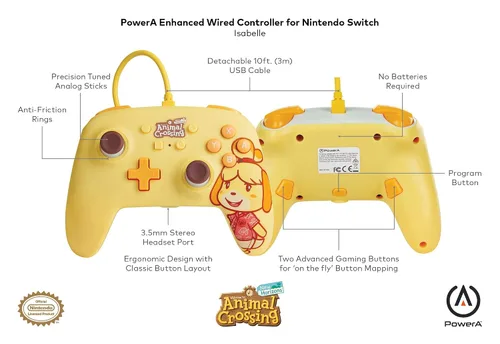 Vista 2 de PowerA Enhanced Wired Controller for Nintendo Switch - Animal Crossing Isabelle