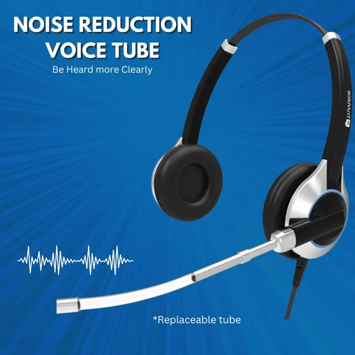 Vista 5 de TruVoice HD-350 Auriculares USB Deluxe para la oficina o centro de llamadas. Funciona con todos los sistemas telefónicos VoIP. Micrófono
