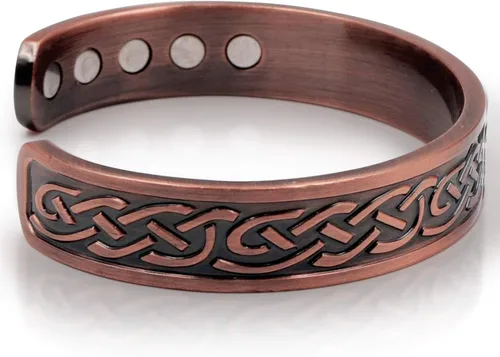 Vista 4 de Brazalete magnético celta de cobre pesado grande para hombre, con 10 imanes, Metal