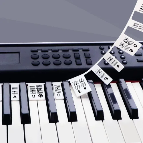 Vista 8 de Pegatinas para teclado de piano, etiquetas extraíbles de silicona para 61 teclas, color negro Reusable Silicone Piano Key Labels For Beginners