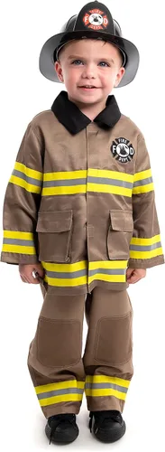 Vista 8 de Little Adventures Disfraz de bombero para niños, pantalones lavables a máquina, chaqueta y tirantes (el sombrero se vende por separado)