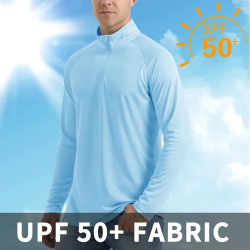 Vista 4 de CRYSULLY Camisas de pesca para hombre con protección solar UPF 50+ de manga larga y cremallera de 14