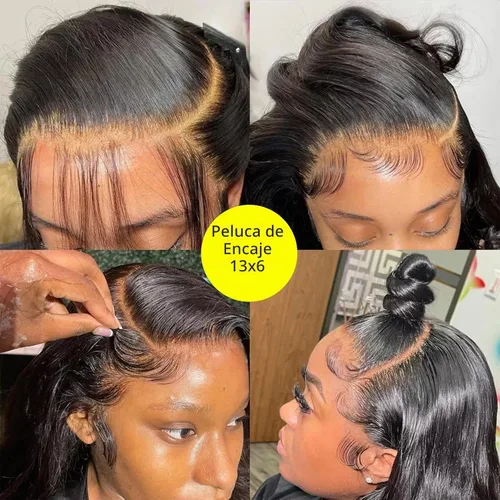Vista 3 de bunGiol 13x6 Pelucas de encaje frontal lacio de cabello humano pre-arrancadas de densidad 180, 24 pulgadas, pelucas de encaje frontal HD para 1b