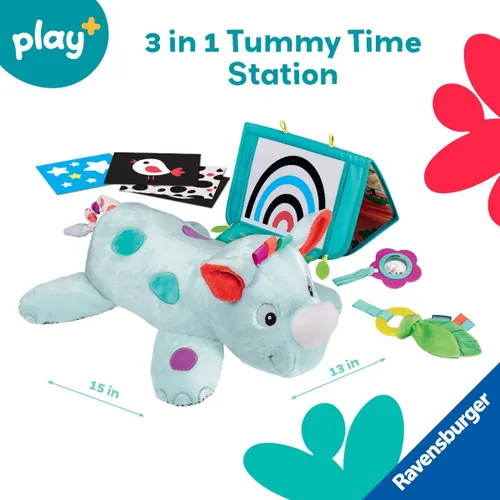Vista 2 de Ravensburger Play+ Estación de actividad 3 en 1 Tummy Time - Rhino Alfombra de juego interactiva Fomenta las habilidades motoras y la exploración