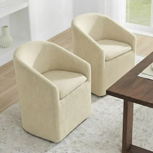 Vista 29 de KISLOT Juego de 1 sillas de comedor tapizadas con ruedas, color beige