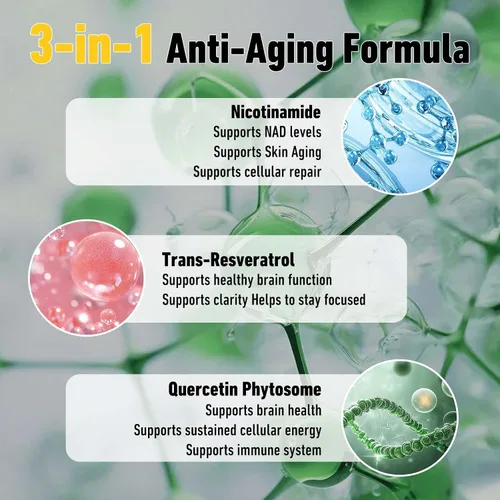 Vista 3 de Airboy Suplemento NAD+, ribósido liposomal de nicotinamida 900 mg con resveratrol y quercetina, alternativa al suplemento NMN, probado por terceros