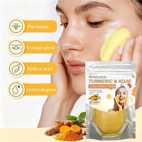 Vista 7 de Almohadillas limpiadoras de cúrcuma y ácido kójico, 20 unidades, manzanilla para manchas oscuras, tono de piel uniforme, almohadillas faciales