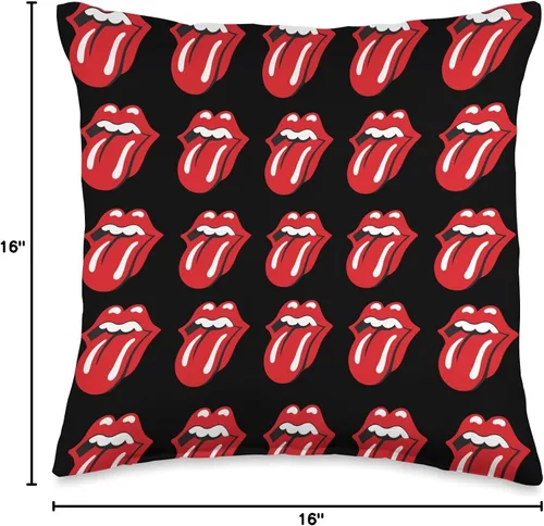 Vista 4 de The Rolling Stones - Almohada oficial de repetición de lengua negra, 16.0 x 16.0 in, multicolor