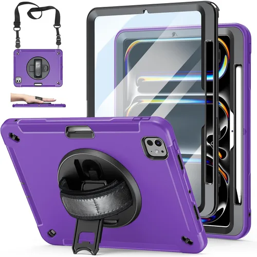 Vista 15 de Funda para iPad Pro 11 M5 2025/M4 2024: Funda protectora para iPad Pro de 11 pulgadas 5ª generación con protector de pantalla, soporte, asa y correa