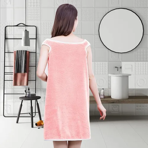 Vista 6 de Toalla de baño para niñas, forro polar coral, absorbente, bata de baño, bata de baño, playa, spa, sauna, bata de ducha