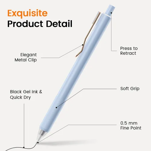 Vista 4 de Bolígrafos de gel - Tinta negra 4 piezas 0.5 mm de punta fina, pluma de escritura suave, suministros para oficina, escuela y diario (negro)