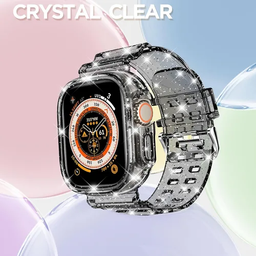 Vista 141 de DABAOZA - Correa transparente compatible con Apple Watch con estuche protector, correa deportiva de TPU con brillo para mujeres y hombres