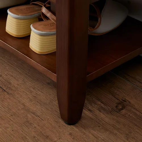 Vista 8 de Banco de almacenamiento de zapatos de madera con cojín de cuero, marrón oscuro, 39.4 pulgadas Rustic Solid Wood Entryway Bench, Shoe Rack Bench