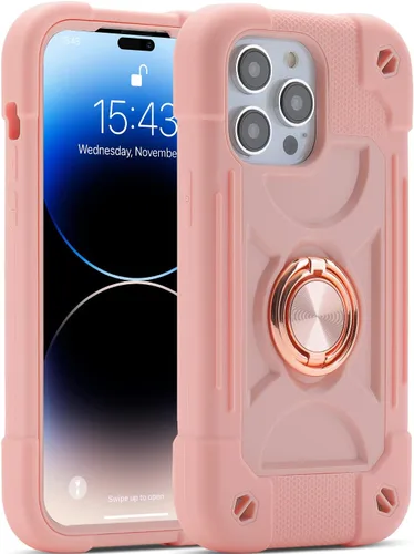 Vista 123 de MARKILL Funda compatible con iPhone 14 Pro de 6.1 pulgadas con soporte de anillo integrado, protección contra caídas de grado militar, carcasa Palta